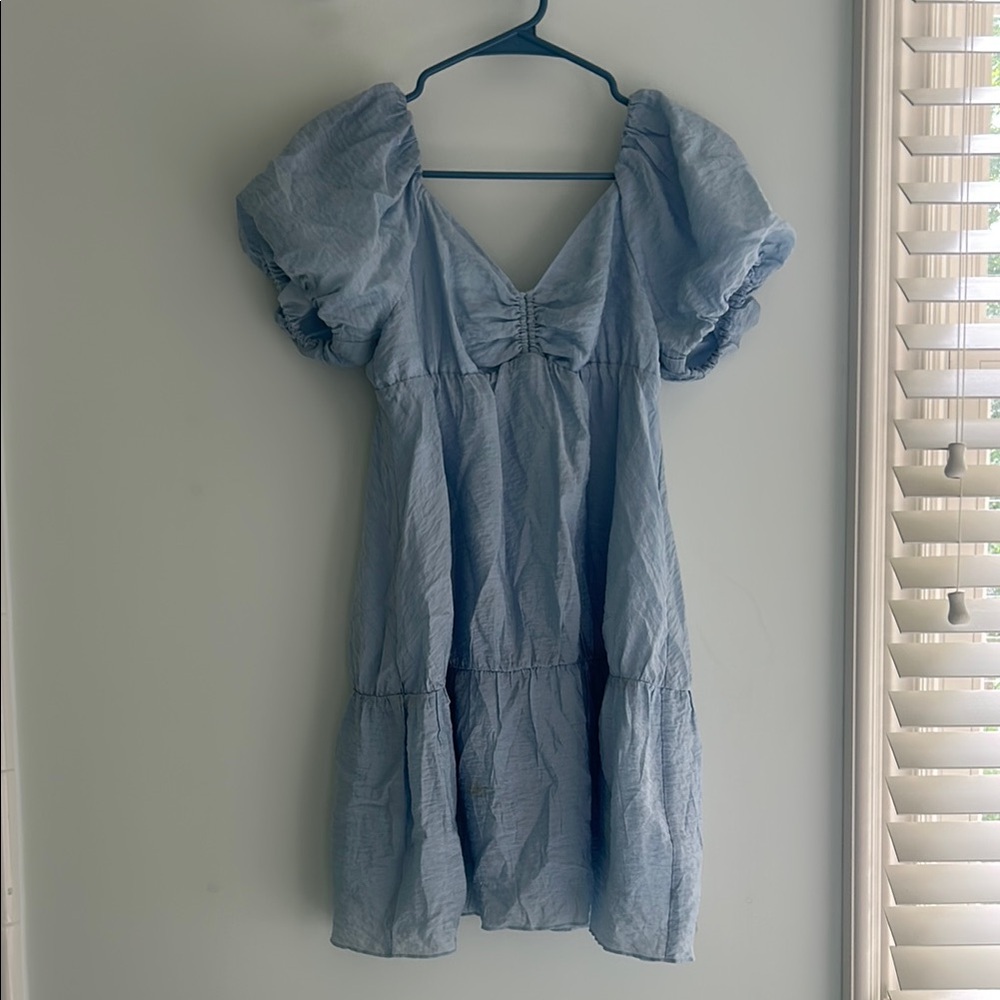 BDG Blue Ruched Ruffled Mini Sundress